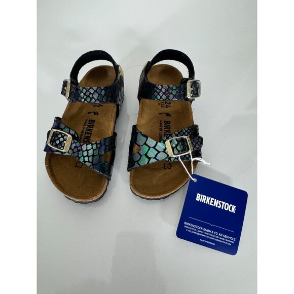 NEW Birkenstock Rio Kids Sandals Shiny Snake Black Iridescent EU 24 US 6 Toddler - Picture 3 of 9